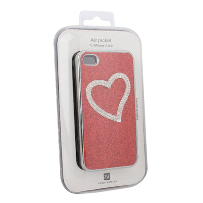 Heart-shaped Handmade Diamond Flash Powder Plastic Case for iPhone 4 & 4S