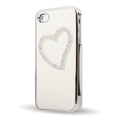 Heart-shaped Handmade Diamond Flash Powder Plastic Case for iPhone 4 & 4S