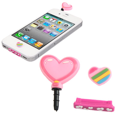 3-in-1 Cute Heart Style Earphone Dock Port Anti-dust Plug Stopper Button Sticker Set for iPhone 4S / 4 / iPod / iPad