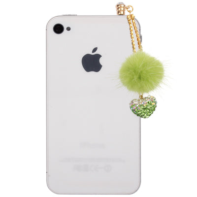 Fashion Heart & Plush Ball Style Earphone Dock Port Anti-dust Plug for iPhone 4S / 4 / iPod / iPad (Green)