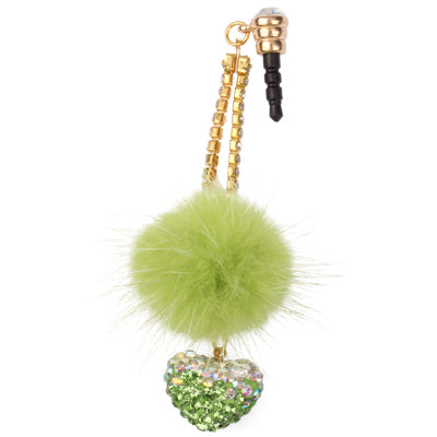 Fashion Heart & Plush Ball Style Earphone Dock Port Anti-dust Plug for iPhone 4S / 4 / iPod / iPad (Green)