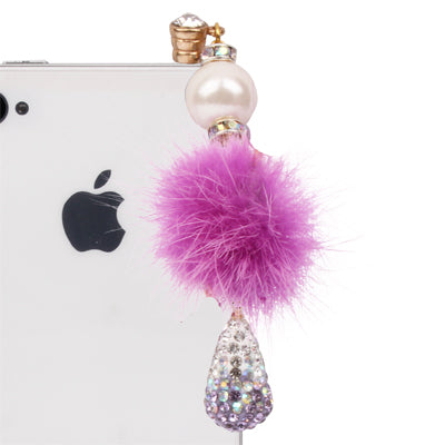Fashion Diamond Water Drop & Plush Ball Style Earphone Anti-dust Plug for iPhone 4S / 4 / iPod / iPad