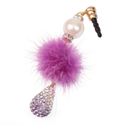 Fashion Diamond Water Drop & Plush Ball Style Earphone Anti-dust Plug for iPhone 4S / 4 / iPod / iPad
