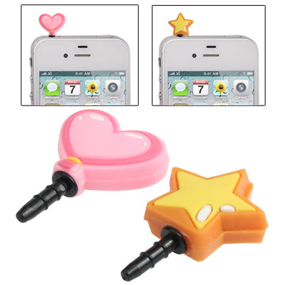 2 pcs Cute Heart & Star Style Universal 3.5mm Earphones Anti-Dust Plug Stopper for iPhone 4/ 4S/ iPod