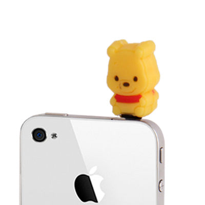 3-in-1 Cute Winnie The Pooh Style Earphone Dock Port Anti-dust Plug Stopper Button Sticker Set for iPhone 4S / 4 / iPod / iPad