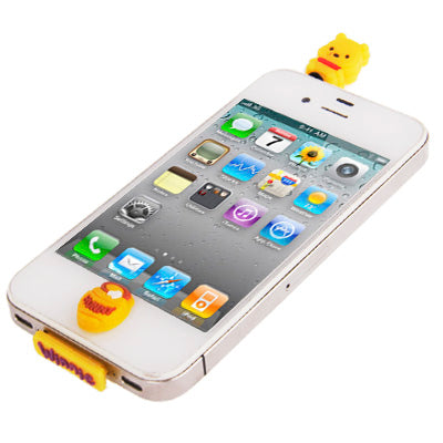 3-in-1 Cute Winnie The Pooh Style Earphone Dock Port Anti-dust Plug Stopper Button Sticker Set for iPhone 4S / 4 / iPod / iPad