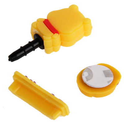 3-in-1 Cute Winnie The Pooh Style Earphone Dock Port Anti-dust Plug Stopper Button Sticker Set for iPhone 4S / 4 / iPod / iPad