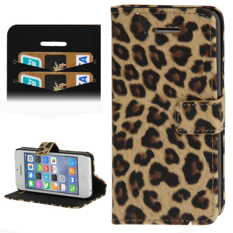 Yellowish Brown Leopard Pattern Leather Case with Credit Card Slots & Holder for iPhone 5C