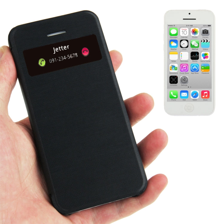 Cloth Texture Flip Leather Cover Plastic Case with Call Display ID for iPhone 5C