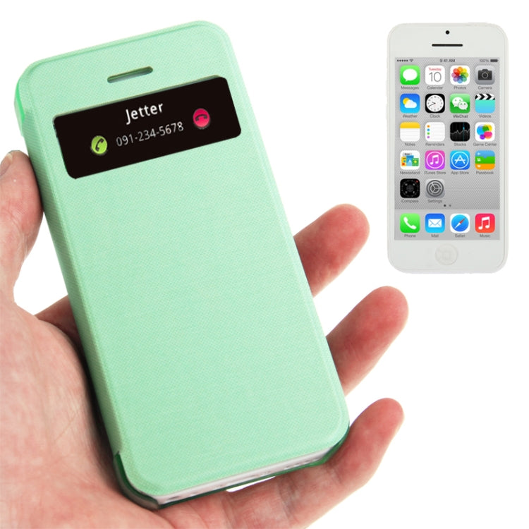 Cloth Texture Flip Leather Cover Plastic Case with Call Display ID for iPhone 5C