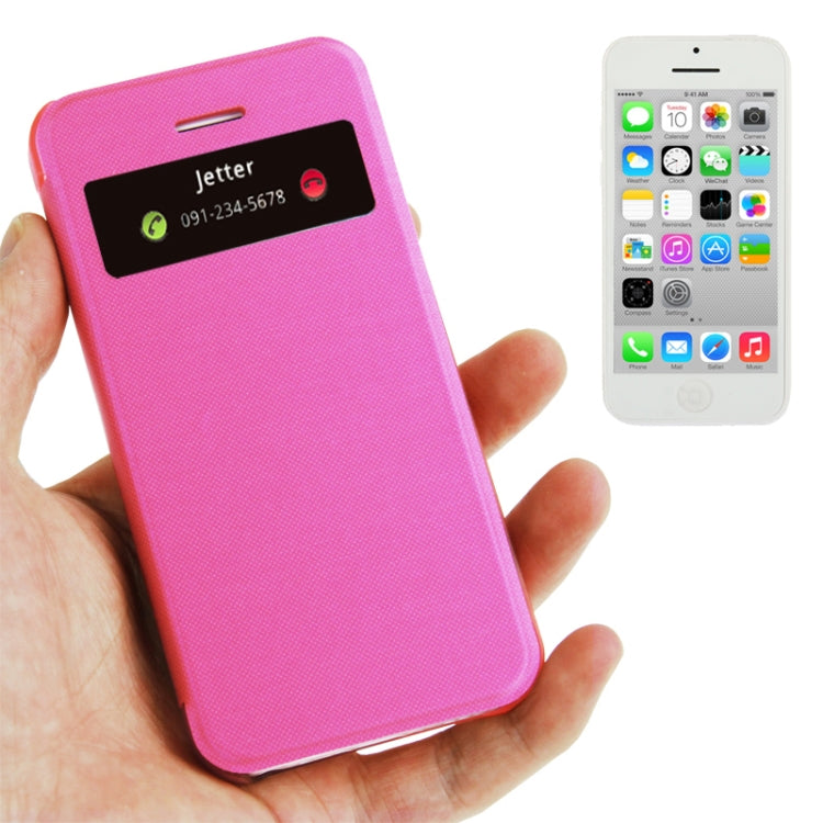 Cloth Texture Flip Leather Cover Plastic Case with Call Display ID for iPhone 5C