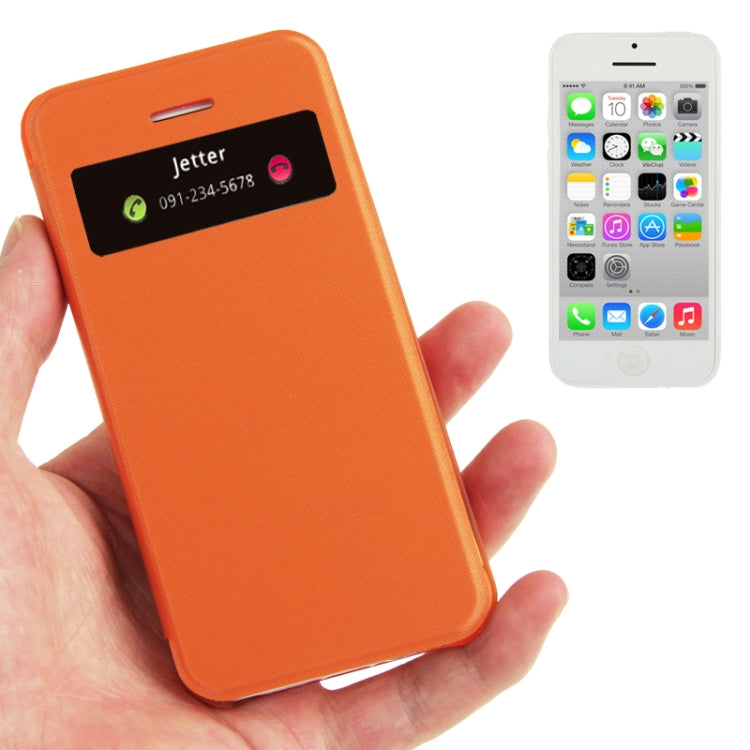 Cloth Texture Flip Leather Cover Plastic Case with Call Display ID for iPhone 5C
