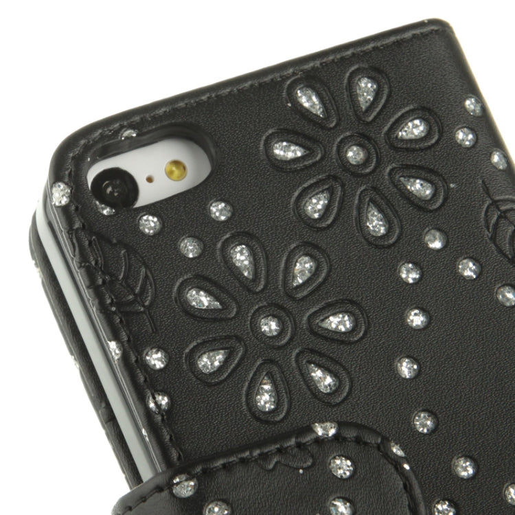 Diamond Palace Flower Pattern Horizontal Flip Leather Case with Credit Card Slots & Holder for iPhone 5C