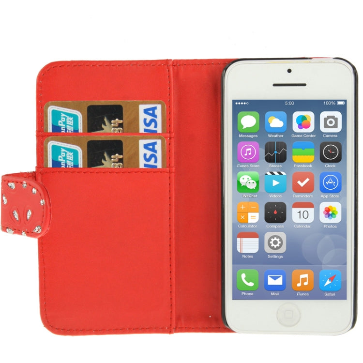 Diamond Palace Flower Pattern Horizontal Flip Leather Case with Credit Card Slots & Holder for iPhone 5C