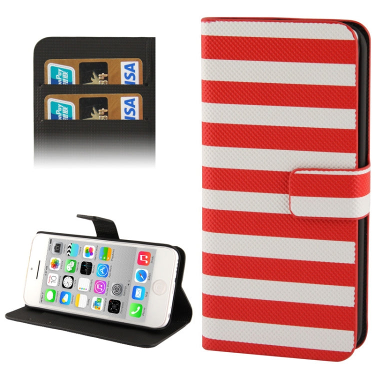 Stripe Pattern Leather Case with Credit Card Slots & Holder for iPhone 5C