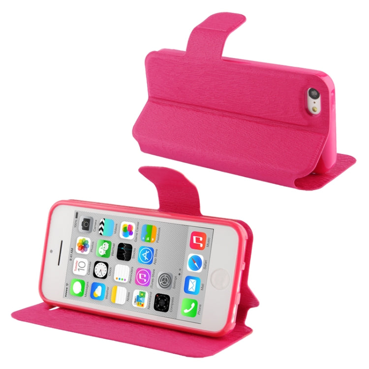 Wood Texture Flip Leather Case with Holder for iPhone 5C