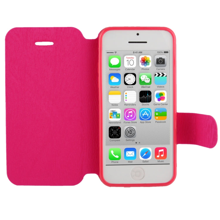Wood Texture Flip Leather Case with Holder for iPhone 5C
