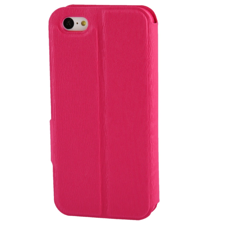 Wood Texture Flip Leather Case with Holder for iPhone 5C