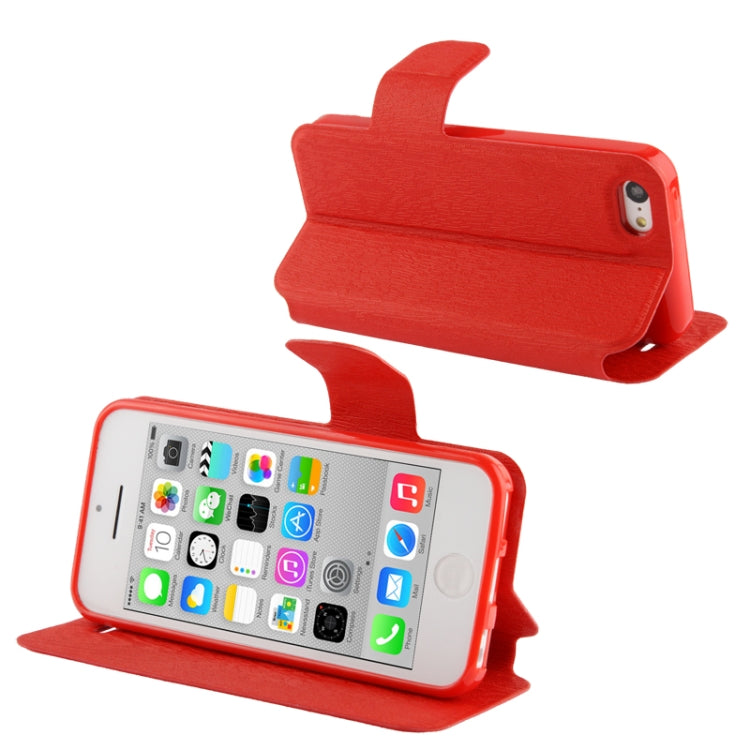 Wood Texture Flip Leather Case with Holder for iPhone 5C