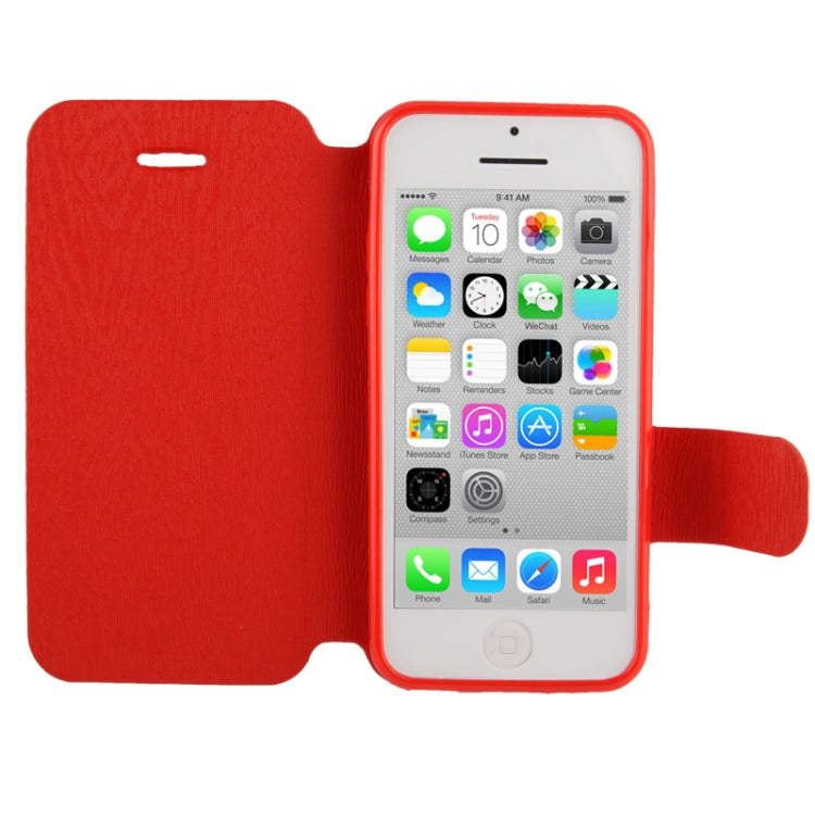 Wood Texture Flip Leather Case with Holder for iPhone 5C