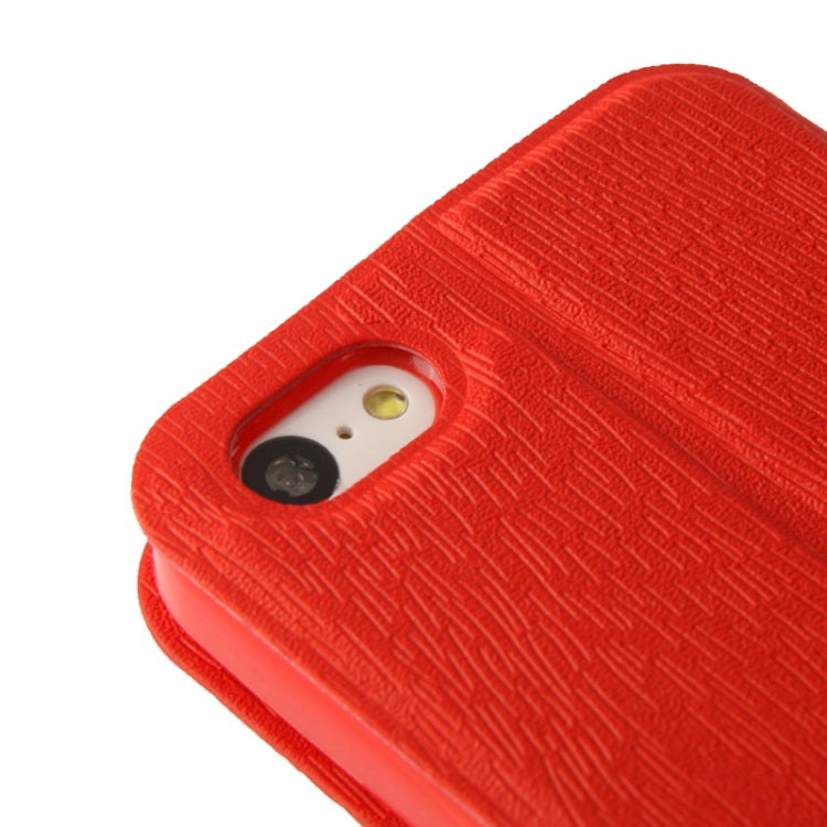 Wood Texture Flip Leather Case with Holder for iPhone 5C