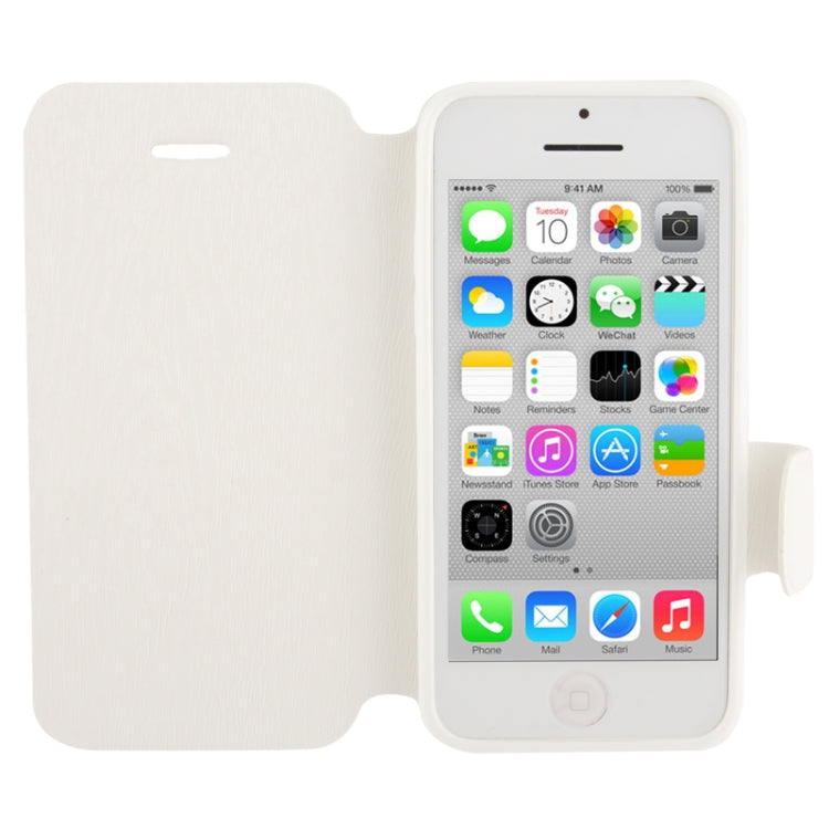 Wood Texture Flip Leather Case with Holder for iPhone 5C