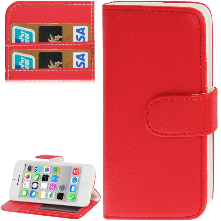Litchi Texture Horizontal Flip Leather Case with Credit Card Slots & Holder for iPhone 5C