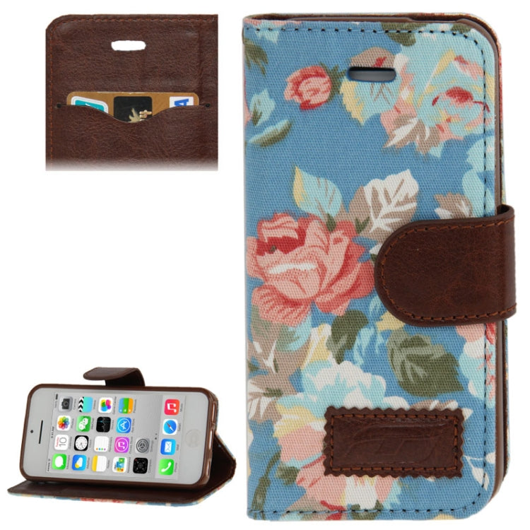Denim Texture Peony Pattern Horizontal Flip Leather Case with Holder & Credit Card Slots for iPhone 5C(Blue)
