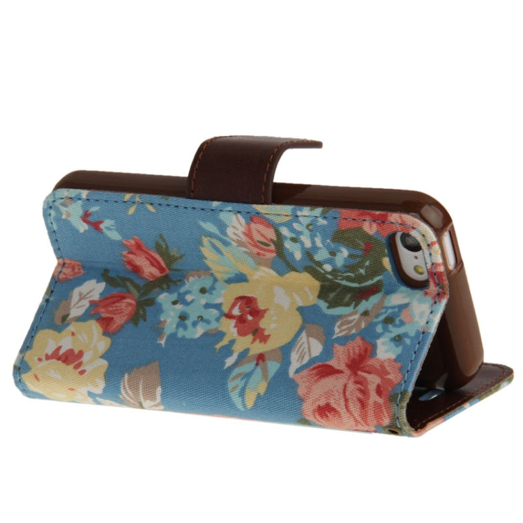 Denim Texture Peony Pattern Horizontal Flip Leather Case with Holder & Credit Card Slots for iPhone 5C(Blue)