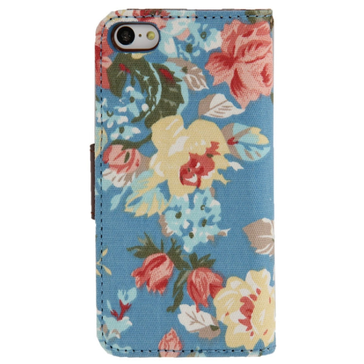 Denim Texture Peony Pattern Horizontal Flip Leather Case with Holder & Credit Card Slots for iPhone 5C(Blue)