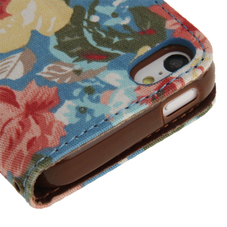 Denim Texture Peony Pattern Horizontal Flip Leather Case with Holder & Credit Card Slots for iPhone 5C(Blue)
