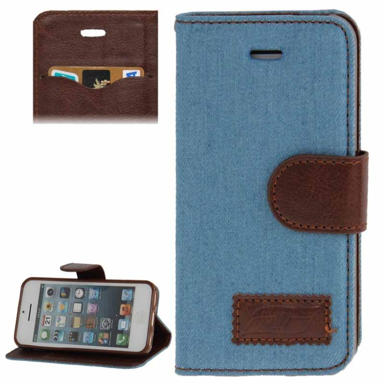 Denim Texture Horizontal Flip Leather Case with Holder & Credit Card Slots for iPhone 5C(Baby Blue)