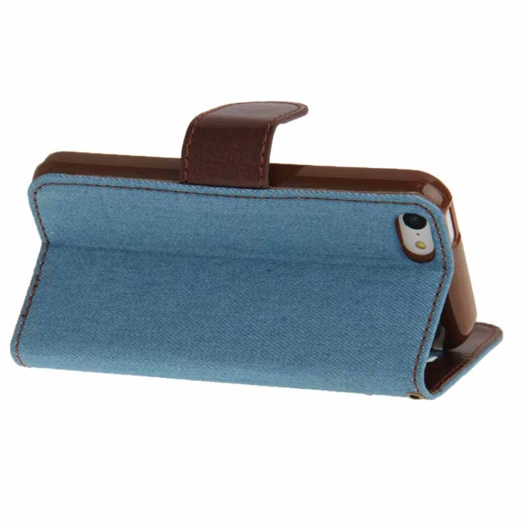 Denim Texture Horizontal Flip Leather Case with Holder & Credit Card Slots for iPhone 5C(Baby Blue)