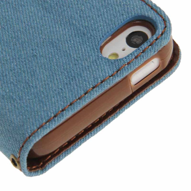 Denim Texture Horizontal Flip Leather Case with Holder & Credit Card Slots for iPhone 5C(Baby Blue)