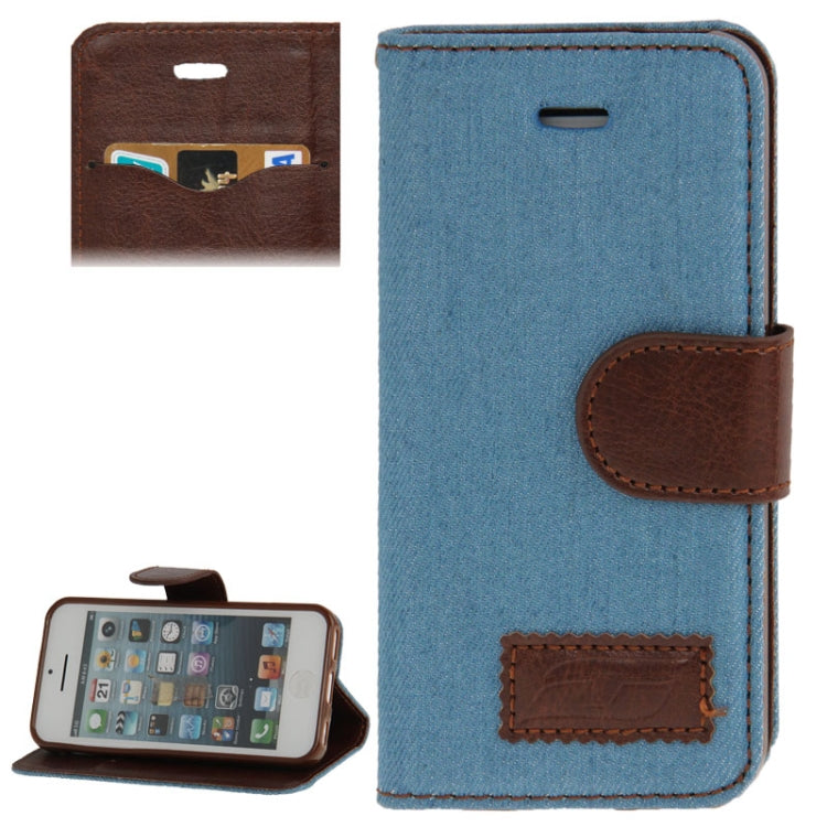 Denim Texture Horizontal Flip Leather Case with Holder & Credit Card Slots for iPhone 5C(Baby Blue)
