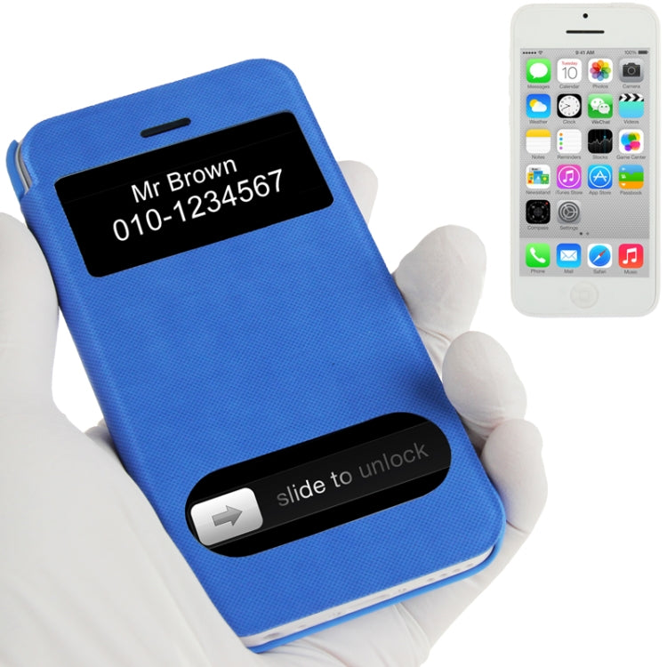 Small Plaid Texture Horizontal Flip Leather Cover Plastic Case with Call Display ID for iPhone 5C