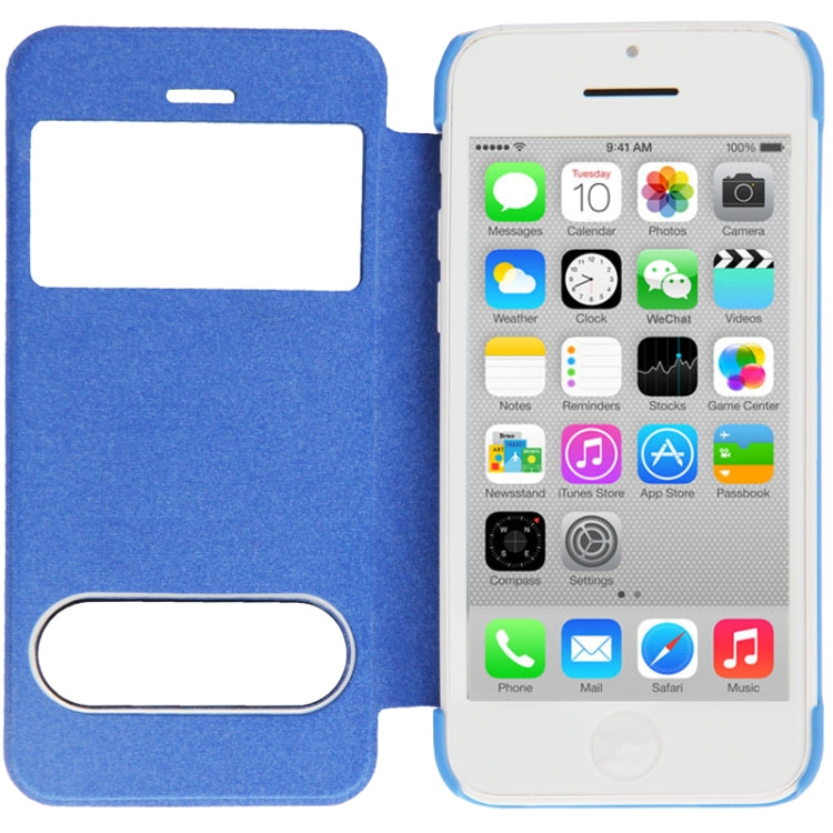 Small Plaid Texture Horizontal Flip Leather Cover Plastic Case with Call Display ID for iPhone 5C