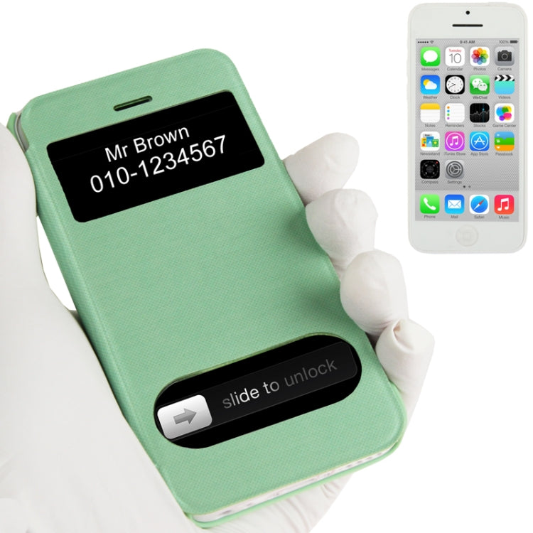 Small Plaid Texture Horizontal Flip Leather Cover Plastic Case with Call Display ID for iPhone 5C