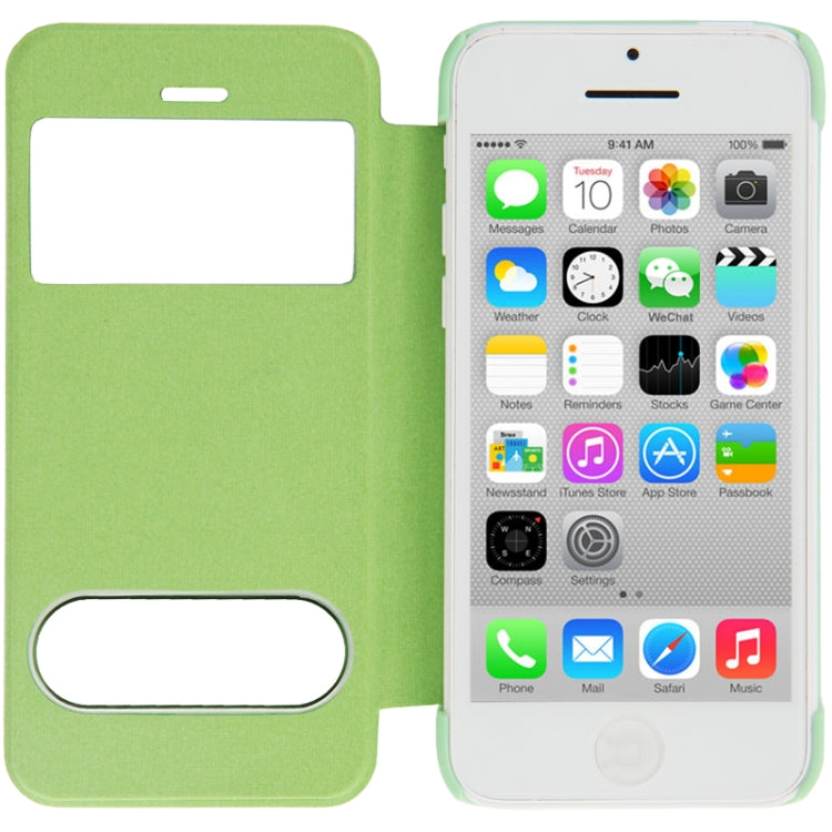 Small Plaid Texture Horizontal Flip Leather Cover Plastic Case with Call Display ID for iPhone 5C