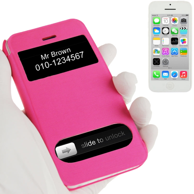 Small Plaid Texture Horizontal Flip Leather Cover Plastic Case with Call Display ID for iPhone 5C