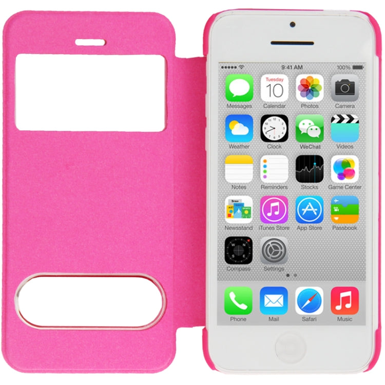 Small Plaid Texture Horizontal Flip Leather Cover Plastic Case with Call Display ID for iPhone 5C