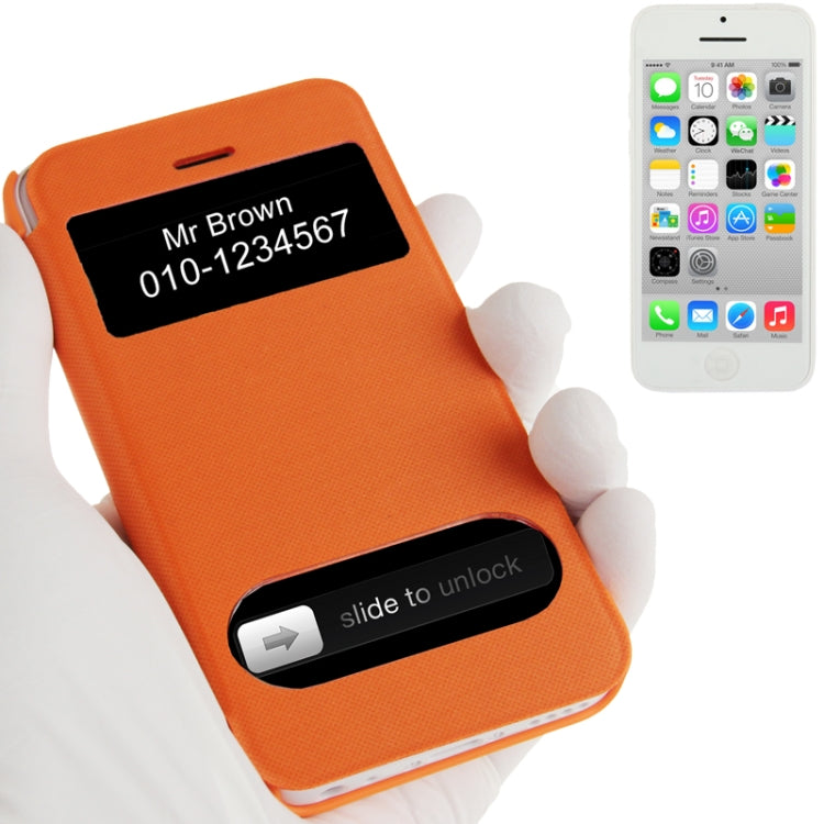 Small Plaid Texture Horizontal Flip Leather Cover Plastic Case with Call Display ID for iPhone 5C