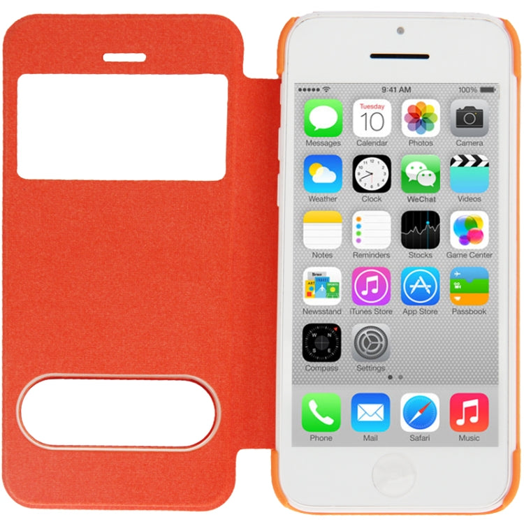Small Plaid Texture Horizontal Flip Leather Cover Plastic Case with Call Display ID for iPhone 5C