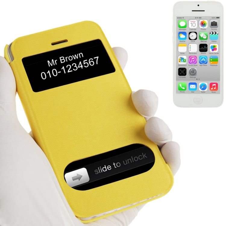 Small Plaid Texture Horizontal Flip Leather Cover Plastic Case with Call Display ID for iPhone 5C