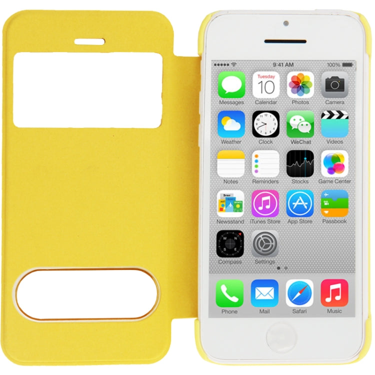 Small Plaid Texture Horizontal Flip Leather Cover Plastic Case with Call Display ID for iPhone 5C