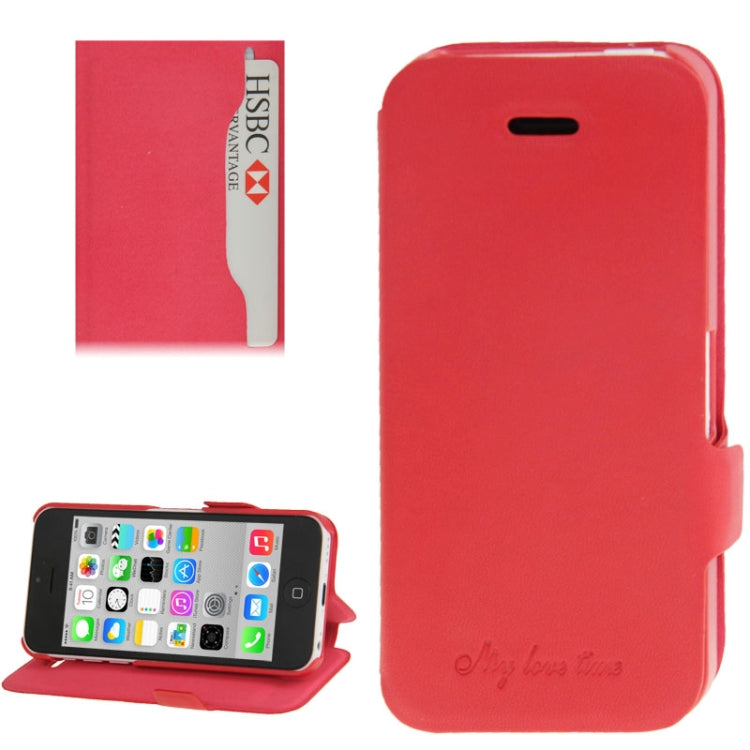 Horizontal Flip Leather Case with Credit Card Slot & Holder for iPhone 5C(Red)