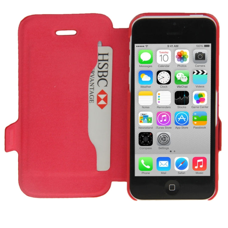 Horizontal Flip Leather Case with Credit Card Slot & Holder for iPhone 5C(Red)