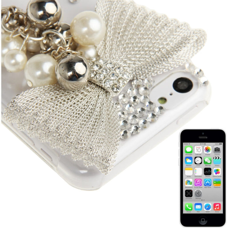 DIY Style 3D Pearl Pendant Bowknot Pattern Diamond Encrusted Crystal Case for iPhone 5C