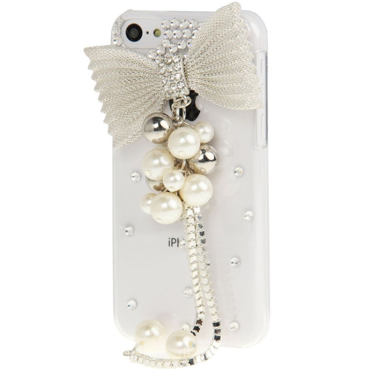DIY Style 3D Pearl Pendant Bowknot Pattern Diamond Encrusted Crystal Case for iPhone 5C