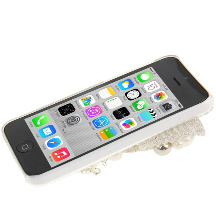 DIY Style 3D Pearl Pendant Bowknot Pattern Diamond Encrusted Crystal Case for iPhone 5C